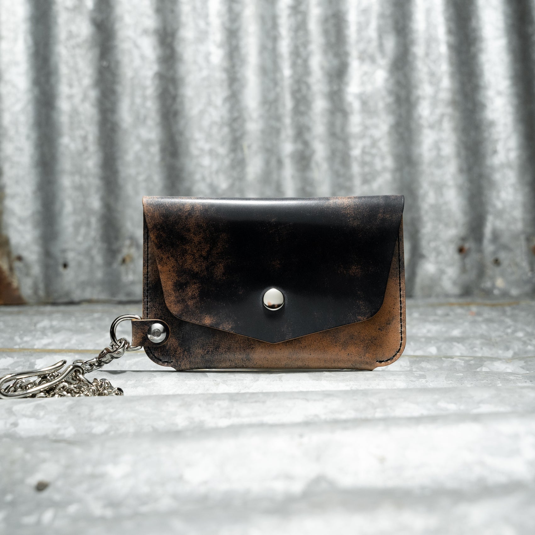 BIKER CHAIN WALLET IN SHELL CORDOVAN (MARBLED BLACK)