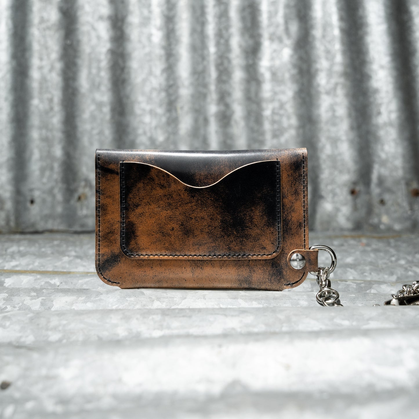 BIKER CHAIN WALLET IN SHELL CORDOVAN (MARBLED BLACK)
