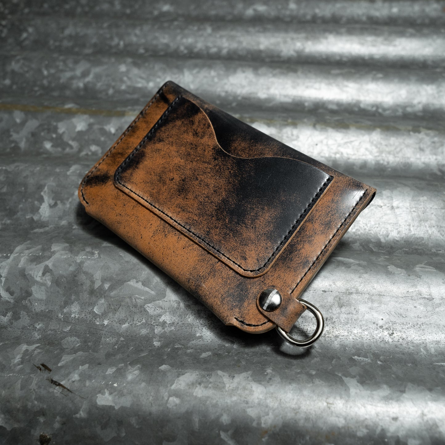 BIKER CHAIN WALLET IN SHELL CORDOVAN (MARBLED BLACK)